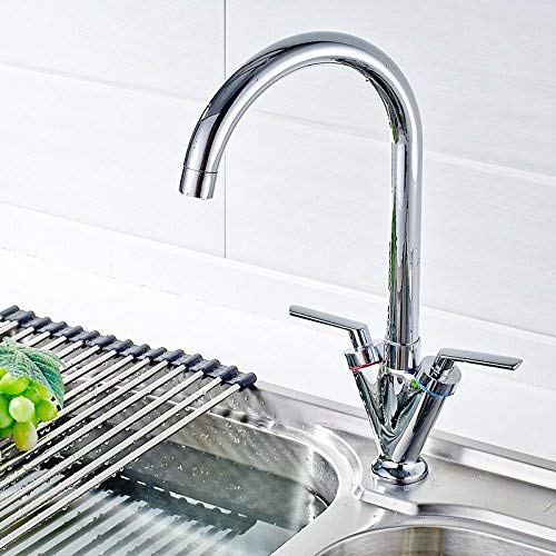 GODFSAHG Doppelgriff Küchenspüle Wasserhahn Deck montiert Chrom Küchenmischer 360 Grad drehbar schwenkbar Kalt-Warm Küchenarmaturen von GODFSAHG