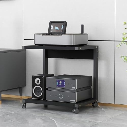 GODFSAHG Druckerständer aus Holz mit Rollen und 2-stöckigem Audio-Video-Regal, moderne AV-Medienkonsole für Wohnzimmer, Stereo-Regale und Ständer, mit Aufbewahrungsregalen, Eckunterhaltungszentrum für GODFSAHG Druckerständer aus Holz mit Rollen und 2-stöckigem Audio-Video-Regal, moderne AV-Medienkonsole für Wohnzimmer, Stereo-Regale und Ständer, mit Aufbewahrungsregalen, Eckunterhaltungszentrum für von GODFSAHG
