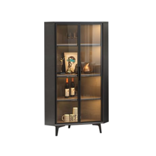 GODFSAHG Eckschrank Curio mit Glastür Sensor Licht Display Cube Regal Kleiner Aufbewahrungsschrank für Esszimmer Schlafzimmer Wohnzimmer Flur Schwarz von GODFSAHG