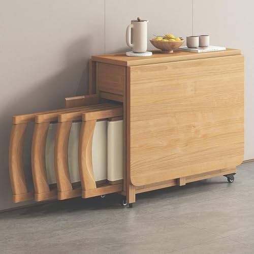 GODFSAHG Esstisch Set, Drop Leaf Küchentisch und Stühle, Holz ausziehbarer Schreibtisch, mobiler platzsparender Klapptisch mit 4 Stühlen, klappbar in drei Formen Tisch von GODFSAHG