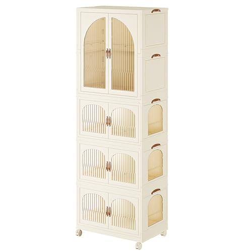 GODFSAHG Kleiderschrank-Aufbewahrungsschrank, tragbarer Kleiderschrank, Aufbewahrungsschrank mit magnetischen Türen und Rollen, faltbarer Schrank-Organizer für Wohnzimmer, Schlafzimmer GODFSAHG Kleiderschrank-Aufbewahrungsschrank, tragbarer Kleiderschrank, Aufbewahrungsschrank mit magnetischen Türen und Rollen, faltbarer Schrank-Organizer für Wohnzimmer, Schlafzimmer von GODFSAHG