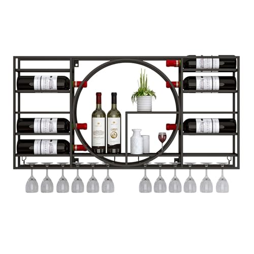 GODFSAHG Stilvolles Weinregal zur Wandmontage mit hängendem Glashalter – Mini-Barregale für Weinflaschen und Likör – schwarzer Eckschrank, platzsparendes Design, 100 x 11 x 52 cm von GODFSAHG