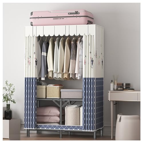 GODFSAHG Tragbare Kleiderschränke zum Aufhängen von Kleidung mit Stange und 2 Ablagen, einfach zu montieren, faltbarer Kleiderständer für Schlafzimmer (Farbe: Beige, Größe: 80 x 45 x 168 cm) von GODFSAHG