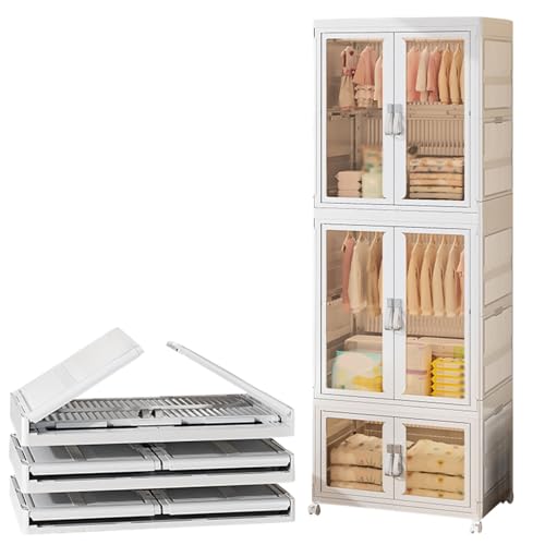 GODFSAHG Tragbarer Kleiderschrank-Organizer, tragbarer Kunststoffschrank mit magnetischer transparenter Tür und Rollen, faltbarer Organizer GODFSAHG Tragbarer Kleiderschrank-Organizer, tragbarer Kunststoffschrank mit magnetischer transparenter Tür und Rollen, faltbarer Organizer von GODFSAHG