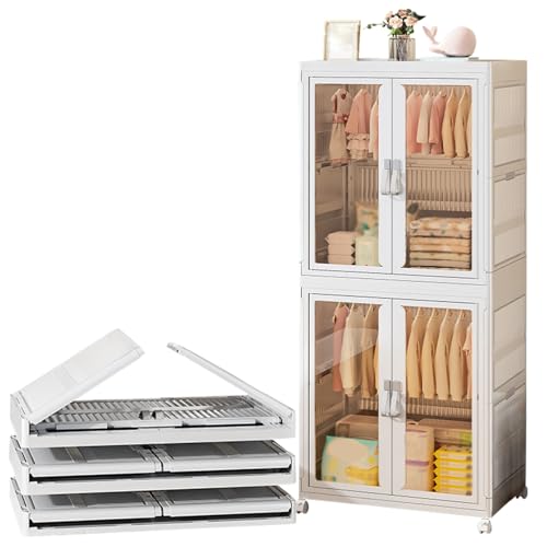 GODFSAHG Tragbarer Kleiderschrank-Organizer, tragbarer Kunststoffschrank mit magnetischer transparenter Tür und Rollen, faltbarer Organizer GODFSAHG Tragbarer Kleiderschrank-Organizer, tragbarer Kunststoffschrank mit magnetischer transparenter Tür und Rollen, faltbarer Organizer von GODFSAHG