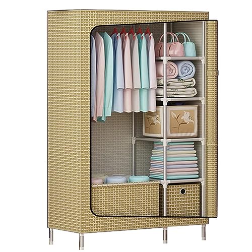 GODFSAHG Tragbarer Kleiderschrank mit Kleiderstange, Metall-Kleiderständer mit 360°-Abdeckung für Wohnzimmer und Schlafzimmer (Farbe: Khaki, Größe: 105 x 45 x 168 cm) von GODFSAHG