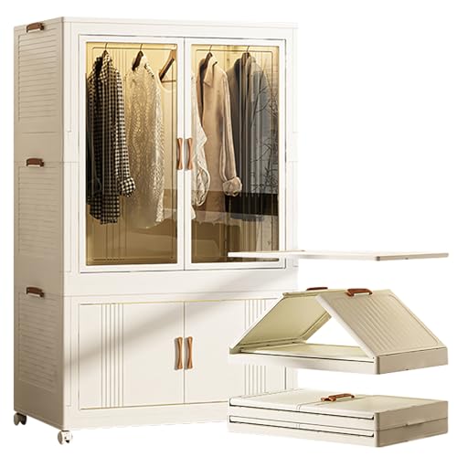 GODFSAHG Tragbarer Kleiderschrank mit magnetischen Türen und Rollen, zusammenklappbarer Kleider-Organizer zum Aufhängen von Kleidung, einfache Montage GODFSAHG Tragbarer Kleiderschrank mit magnetischen Türen und Rollen, zusammenklappbarer Kleider-Organizer zum Aufhängen von Kleidung, einfache Montage von GODFSAHG