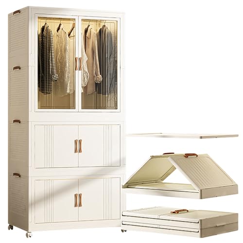 GODFSAHG Tragbarer Kleiderschrank mit magnetischen Türen und Rollen, zusammenklappbarer Kleider-Organizer zum Aufhängen von Kleidung, einfache Montage GODFSAHG Tragbarer Kleiderschrank mit magnetischen Türen und Rollen, zusammenklappbarer Kleider-Organizer zum Aufhängen von Kleidung, einfache Montage von GODFSAHG
