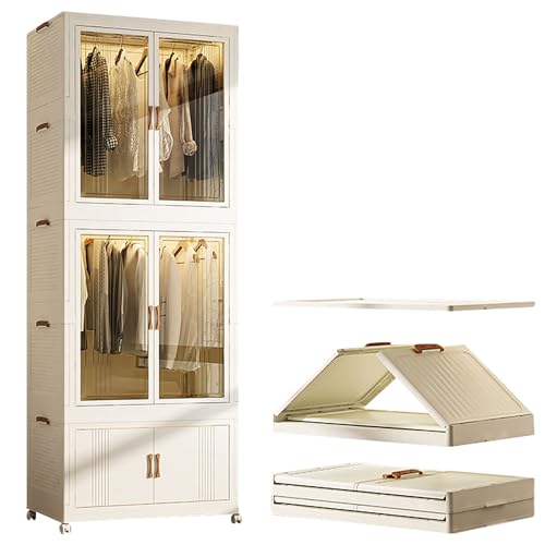 GODFSAHG Tragbarer Kleiderschrank mit magnetischen Türen und Rollen, zusammenklappbarer Kleider-Organizer zum Aufhängen von Kleidung, einfache Montage GODFSAHG Tragbarer Kleiderschrank mit magnetischen Türen und Rollen, zusammenklappbarer Kleider-Organizer zum Aufhängen von Kleidung, einfache Montage von GODFSAHG