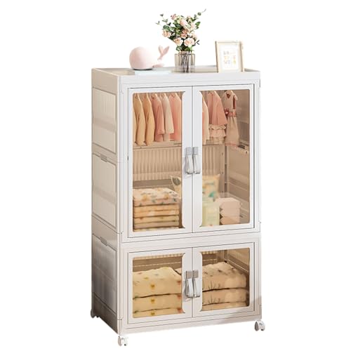 GODFSAHG Tragbarer Kleiderschrank zum Aufhängen von Kleidung, faltbare Aufbewahrungskörbe mit magnetischer transparenter Tür und Rollen, stapelbare Aufbewahrung für Wohnzimmer, Schlafzimmer, Wohnheim GODFSAHG Tragbarer Kleiderschrank zum Aufhängen von Kleidung, faltbare Aufbewahrungskörbe mit magnetischer transparenter Tür und Rollen, stapelbare Aufbewahrung für Wohnzimmer, Schlafzimmer, Wohnheim von GODFSAHG