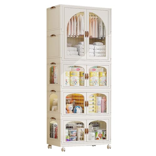 GODFSAHG Tragbarer Schrank, Kleiderschrank mit 2 Hängestangen, magnetischen Türen und Rollen, Kunststoff-Klappschrank-Organizer für Schlafzimmer, Schlafsaal GODFSAHG Tragbarer Schrank, Kleiderschrank mit 2 Hängestangen, magnetischen Türen und Rollen, Kunststoff-Klappschrank-Organizer für Schlafzimmer, Schlafsaal von GODFSAHG