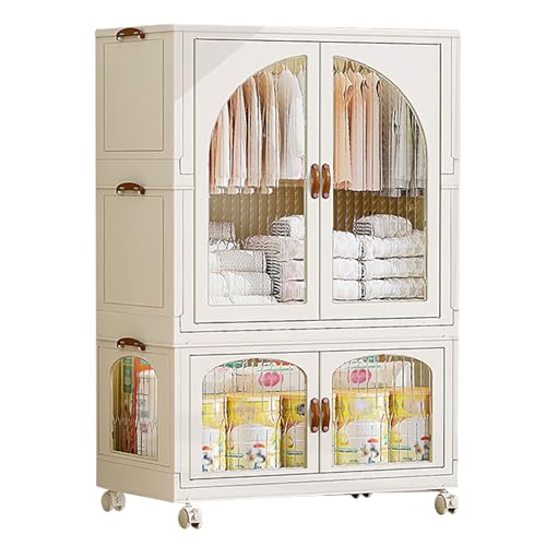 GODFSAHG Tragbarer Schrank, Kleiderschrank mit 2 Hängestangen, magnetischen Türen und Rollen, Kunststoff-Klappschrank-Organizer für Schlafzimmer, Schlafsaal GODFSAHG Tragbarer Schrank, Kleiderschrank mit 2 Hängestangen, magnetischen Türen und Rollen, Kunststoff-Klappschrank-Organizer für Schlafzimmer, Schlafsaal von GODFSAHG