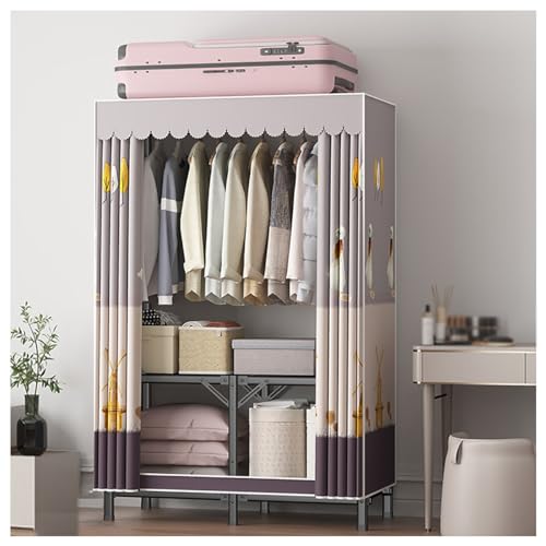 Tragbare Kleiderschränke zum Aufhängen von Kleidung mit Stange und 2 Ablagen, einfach zu montieren, faltbarer Kleiderständer für Schlafzimmer (Farbe: Grau, Größe: 80 x 45 x 168 cm) von GODFSAHG