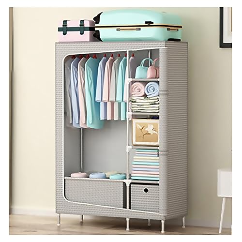 Tragbarer Kleiderschrank mit Kleiderstange, Metall-Kleiderständer mit 360°-Abdeckung für Wohnzimmer und Schlafzimmer (Farbe: Grau-1, Größe: 105 x 45 x 168 cm) von GODFSAHG
