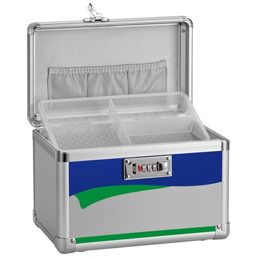 GODLONSEN Abschließbare Medizinbox, 25.4 x 15.2 x 17 cm, Sichere Zahlenschloss Box, Erste Hilfe Sicher Medikamenten Aufbewahrungsbox für Haus Schule Krankenhaus (Silber, Klein) von GODLONSEN