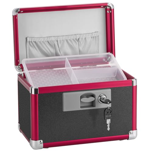 GODLONSEN Medikamenten-Schließfach, 25.4 x 15.2 x 17 cm Klein, Schließfach für Medikamente, Medikamentenschloss mit Schlüssel, Aufbewahrungsbox, Schwarz-rot von GODLONSEN