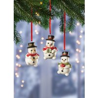 Schneemannhänger aus Feinsteingut, 3er-Set Schneemannhänger aus Feinsteingut, 3er-Set von GOEBEL