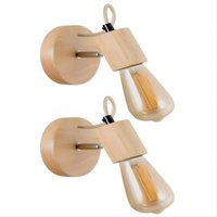 2 Stück Wandleuchte Innen Holz Retro Wandlampe E27 Basis Für Schlafzimmer, Wohnzimmer, Flur, Diele(Glühbirne nicht enthalten) von GOECO