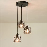 GOECO Hängelampe Vintage 3 Flammige LED, Retro Pendelleuchte mit E27 Fassung Schwarz, Hängeleuchte Industrial Design, Verstellbare Pendellampe für von GOECO