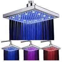 Led Duschkopf viereckig 20cm Temperatur Control 3 Farbwechsel Wasser Flow Powered Top Sprühduschkopf abs Chrome Finish 12 LEDs für Badezimmer - Goeco von GOECO