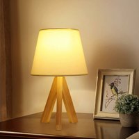 Nachttischlampe Holz Moderne Tischlampe E27 Basis Für Schlafzimmer, Wohnzimmer, Büro Weiß (Glühbirne nicht enthalten) von GOECO