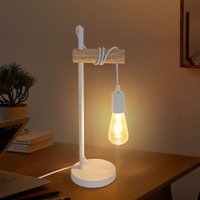 Goeco - Tischlampe Vintage Holz Nachttischlampe E27 Base Für Schlafzimmer, Wohnzimmer, Büro Weiß von GOECO