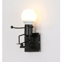 Wandleuchte Kind Kreative Eisen-Figurine Wandlampe E27 Basis Für Schlafzimmer, Wohnzimmer, Flur, Diele Schwarz von GOECO