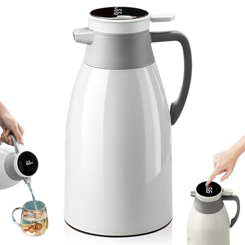 GOEDCH 24 Stunden Wärmedämmung Thermoskanne: 2L Isolierkanne ​​Edelstahl​​ mit Doppelwandiger ​​Vakuumisolierung​​, Intelligente Temperaturanzeige Kaffeekanne für Heiße und Kalte ​​Getränke​​ (Weiß) von GOEDCH