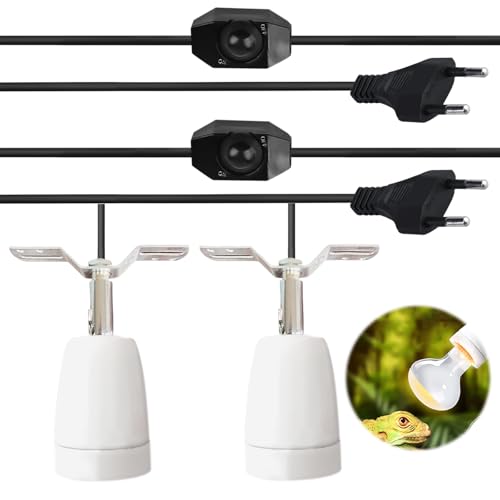 GOEDCH 2er-Pack Heiz Lampenfassung E27: Keramik Wärmelampe Lampenfassung, Heiz Lampenfassung Porzellanfassung 360° Drehbar, Reptile Heat Lamp Base, mit 1.8 m Kabel für Aquarium Reptil (Ohne Birne) von GOEDCH