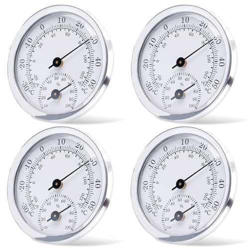 GOEDCH 4 Stück Thermo-Hygrometer: Thermometer Hygrometer Innen Analog, Zimmerthermometer und Luftfeuchtigkeitsmessgerät, Analoges Präzisions-Thermo-Hygrometer Zur Raumklimakontrolle, Analog (58mm) von GOEDCH