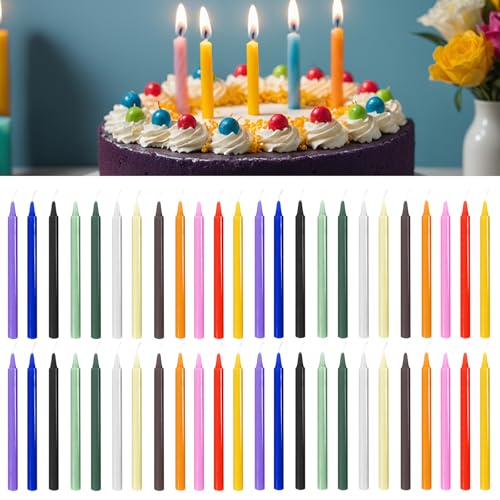 GOEDCH 48 Stück Farbige Kerzen: Stabkerzen Bunt, Spitzkerzen Höhe 15cm ø 1,2cm, Kleine Kerzen, Glockenspiel-Zauberkerzen, Tischkerzen für Hexerei, Magische Werkzeuge, Meditation und Party-Dekoration von GOEDCH