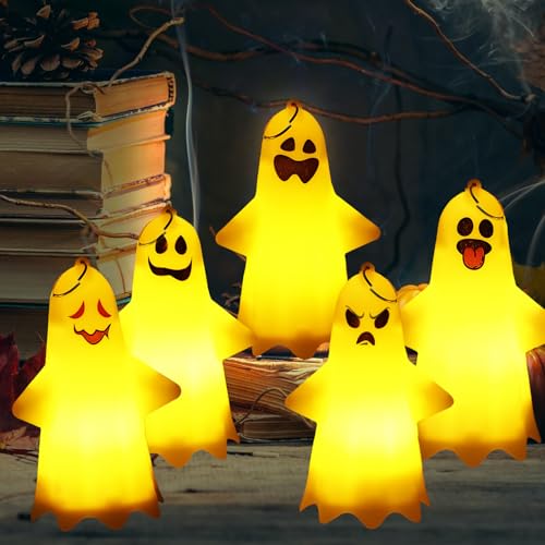 GOEDCH 5 Stück Halloween Lichterketten Geist: LEDs Geist Lichterkette, Grusel Lampe Halloween Deko, Geister-Lichterkette, Dekoration Lichter Batteriebetrieben für Terrasse, Balkon, Garten GOEDCH 5 Stück Halloween Lichterketten Geist: LEDs Geist Lichterkette, Grusel Lampe Halloween Deko, Geister-Lichterkette, Dekoration Lichter Batteriebetrieben für Terrasse, Balkon, Garten von GOEDCH