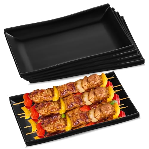 GOEDCH 5 Stück Melamin Rechteckig Teller:19.4x13.2x2.4cmSchwarz Dessertteller, Vorspeisenteller, Servierplatten Set, Schwarz Matt Küchenteller für Restaurant, Haushalt & Party Spülmaschinengeeignet von GOEDCH