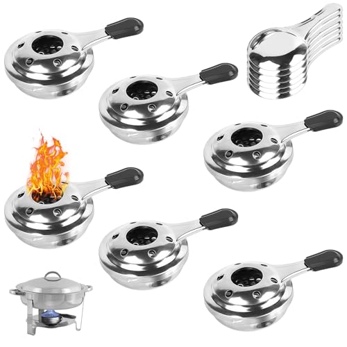 GOEDCH 6 Stück Fondue Brenner: Edelstahl Brennpastenbehälter, Tragbarer Pastenbrenner, Mini Edelstahl Alkoholbrenner, Brennpaste für Warmhaltebehälter, Camping Spiritusbrenner Kocher für Hot Pot von GOEDCH