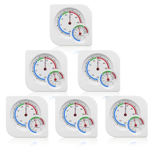GOEDCH 6 Stücke Analoges Thermo-Hygrometer: 7.5×7.5 cmThermometer Hygrometer 2 in 1, Innen Außen Analog Monitor Temperatur, Zifferblatt Typ Temperatur Feuchtigkeitsmesser für Häuser, Gewächshäuser von GOEDCH