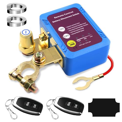 GOEDCH Drahtloser Ferngesteuerter Auto Trennschalter: 12V 240A Auto Batterie Trennschalter mit LED-Anzeige, Anti-Diebstahl Batterie Kill Switch mit Fernbedienung für Auto(Saphirblau) von GOEDCH