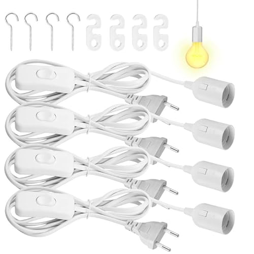 GOEDCH E27 Lampenfassung mit Schalter und Kabel: 4 Stück 5M Netzkabel mit EU-Stecker, Fassung E27, Lampenaufhängung für Pendelleuchte & Deckenlampe, Weiß GOEDCH E27 Lampenfassung mit Schalter und Kabel: 4 Stück 5M Netzkabel mit EU-Stecker, Fassung E27, Lampenaufhängung für Pendelleuchte & Deckenlampe, Weiß von GOEDCH