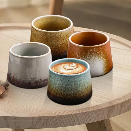 GOEDCH Hochwertige Mini-Espressotasse Set: 4 Stuck Kaffeetasse aus Keramik, Handgefertigt Porzellan Kaffeetassen Set, Dickwandig Japanischer Steinzeugbecher, Ohne Henkel, 100 ML, für Espresso, Tee von GOEDCH