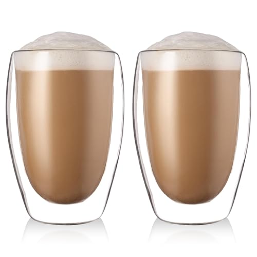 GOEDCH Latte Macchiato Gläser Doppelwandig: 2 Stücke 450ML Doppelwandige Kaffeegläser aus Borosilikatglas, Isolierte Kaffeetassen, Cappuccino Eiskaffee Tassen für Cappuccino, Latte, Tee, Milch GOEDCH Latte Macchiato Gläser Doppelwandig: 2 Stücke 450ML Doppelwandige Kaffeegläser aus Borosilikatglas, Isolierte Kaffeetassen, Cappuccino Eiskaffee Tassen für Cappuccino, Latte, Tee, Milch von GOEDCH