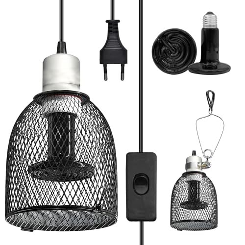 GOEDCH Reptilien Wärmelampe: Reptilien Wärmelampe mit Schutzkorb, Keramik Wärm elampe E27 - Terrarium Dome Heizlicht mit 360° Drehgelenk für Schildkröten, Eidechsen, Schlangen, Robustes GOEDCH Reptilien Wärmelampe: Reptilien Wärmelampe mit Schutzkorb, Keramik Wärm elampe E27 - Terrarium Dome Heizlicht mit 360° Drehgelenk für Schildkröten, Eidechsen, Schlangen, Robustes von GOEDCH