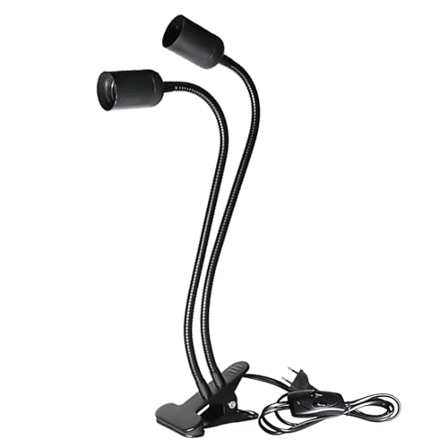 GOEDCH E27 Schreibtischlampe Klemmbar: Doppelkopf Clip Lampenhalter, Schwanenhals Lampe, LED Schreibtischlampe Clip mit Kabel und EU Plug, Schwanenhals 360 Grad Flexiblem, für Kopfteil, Werkbank von GOEDCH