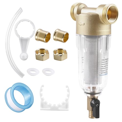 GOEDCH Wasserfilter Wiederverwendbare Spin Down Sediment Wasserfilter: 3/4 Zoll Brunnenwasserschlauch-Sedimentfilter, Kupfer-Vorfilter, Wasserhahn Ersatzfilter, Water Filter für Brunnenwasserschlauch von GOEDCH