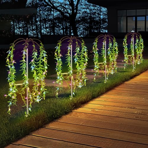 GOESWELL 4 Pack Solar-Gartenleuchten, Weidenblatt (RGB) von GOESWELL