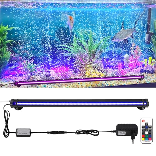 GOESWELL Aquarium LED Lampe RGB Beleuchtung: Wasserdicht mit Blasenfunktion und Fernbedienung für gleichmäßige Aquarienbeleuchtung mit individueller Steuerung (52CM) von GOESWELL