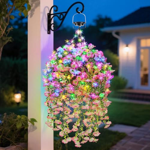 Künstliche Hängend Blumen mit Korb: 10 Zoll Solarlicht Hängend Künstliche Kunstblumen Wie Echt Morning Glory Hängende Pflanzen mit Solar RGB für Balkon Haus Garten Terrasse Hof Dekoration - Puderweiß Künstliche Hängend Blumen mit Korb: 10 Zoll Solarlicht Hängend Künstliche Kunstblumen Wie Echt Morning Glory Hängende Pflanzen mit Solar RGB für Balkon Haus Garten Terrasse Hof Dekoration - Puderweiß von GOESWELL