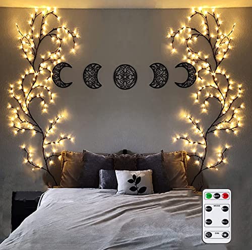 GOESWELL Willow Vine Wand Deko Wohnzimmer: 144 LEDs Indoor Tree Vine Dekorative Lichter mit Fernbedienung On/Off Dimmer Geeignet für Weihnachtsdeko Schlafzimmer Deko - Braun von GOESWELL