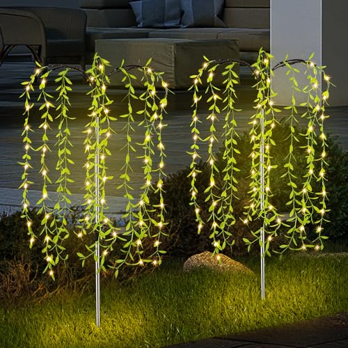 GOESWELL Solarleuchten für Draußen Weide: 2 Pack Aktualisiert Solar Lichterketten IP65 Wasserdicht Solarbetriebene Outdoor Bunte Solarleuchten für Höfe Rasen Landschaften Pfade - Warm White von GOESWELL