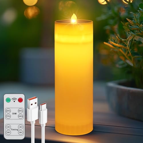 Solar Batteriebetriebene LED Flammenlose Kerzen:4"x12" Große Wasserdichte Automatisch Kerze Flackern Licht mit Fernbedienung Timer - für Haus Festival Party Outdoor Garten Camping Deko(1 Pack) von GOESWELL