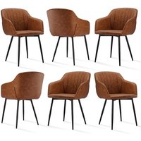 Goeurvant Minimalistische Esszimmerstühle mit breiter Sitzfläche und ergonomischen Armlehnen, Kombination aus Komfort und Eleganz - 6er Set - Braun von GOEURVANT