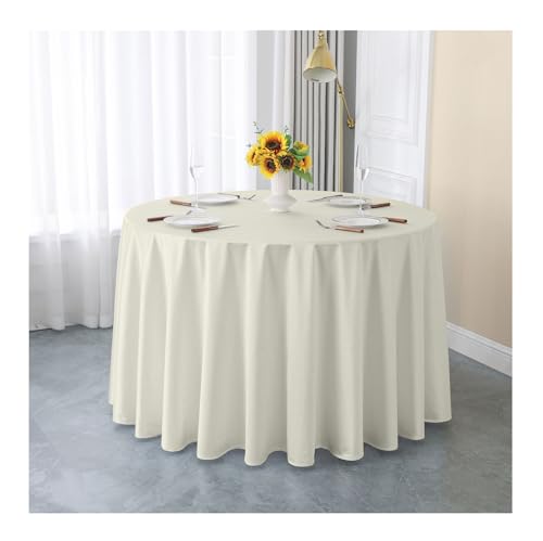 GOEXCPL Einfarbige runde Satin-Tischdecke Verdicken Glatter Stoff Geeignet für Restaurants, Hotels, Hochzeiten und Partys Maschinenwaschbar, Milchweiß, Durchmesser 260 cm von GOEXCPL